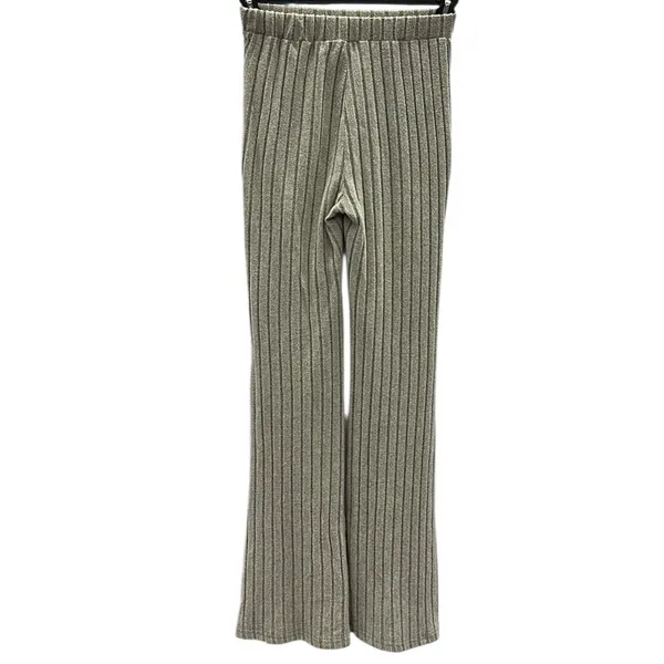 Source Unknown Khaki High Waisted Wide Ribbed Pull On Flare Legging Stretch Pants Womens Small - Image 3