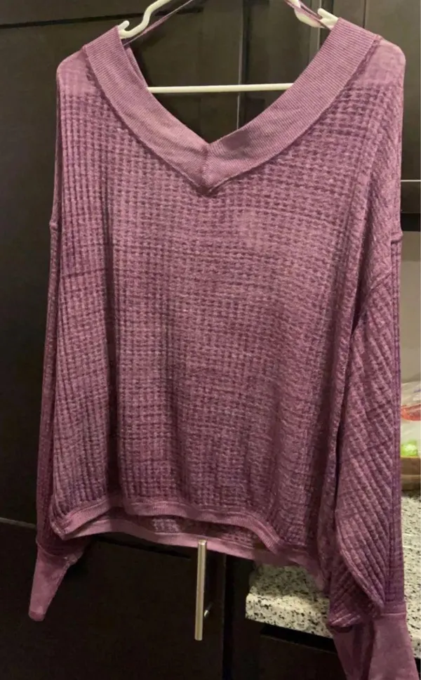 Free People We the Free Plum Purple South Side Relaxed Fit Thermal Top - Image 2