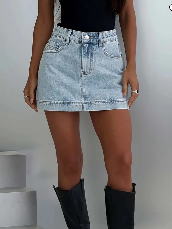Princess Polly Light Wash Denim Skort - Image 2