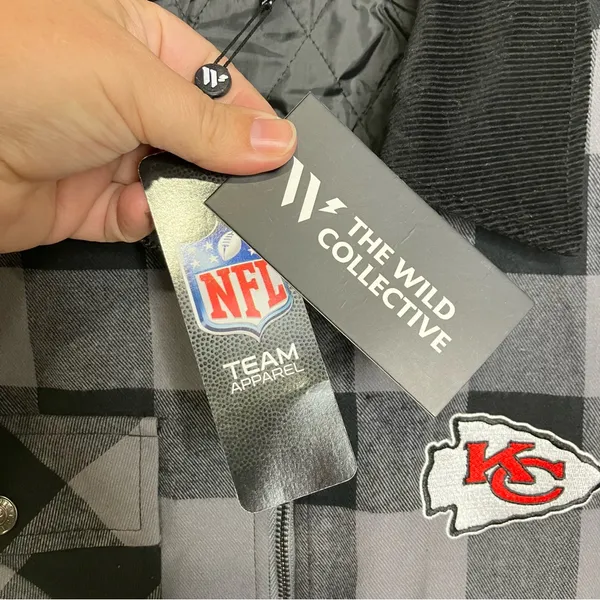 Kansas City Chiefs flannel‎ jacket black gray buffalo plaid women’s size large - Image 7