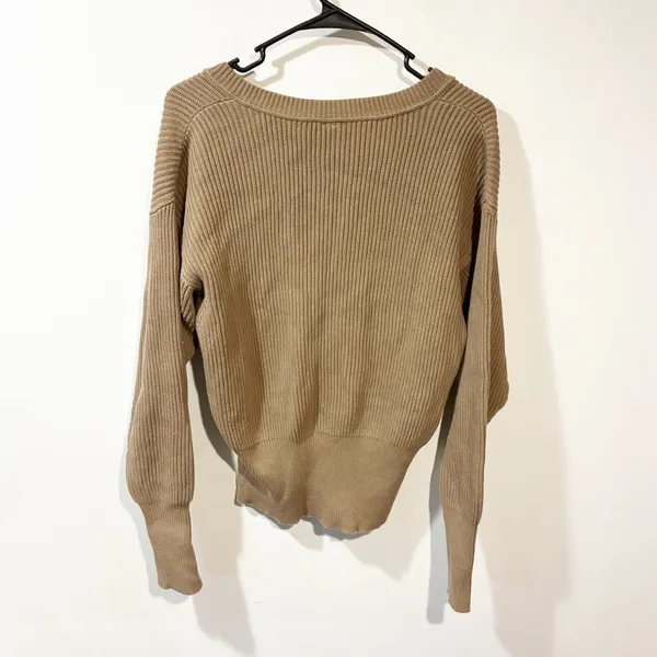 Free People Taupe Knit Allure Pull Over‎ Sweater Size XS Deep V Neck - Image 7