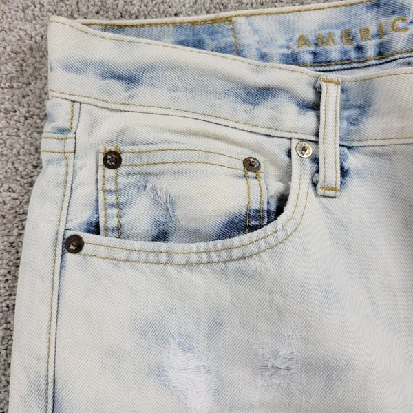American Eagle Womens Denim Shorts 31" Blue Acid Wash Distressed Bermuda - Image 3