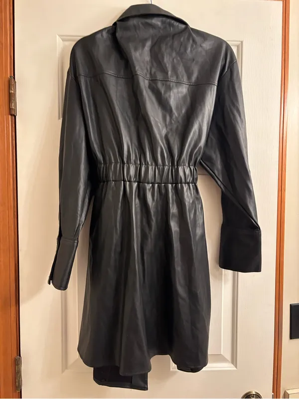 Zara Black Faux Leather Trench Coat - Image 4
