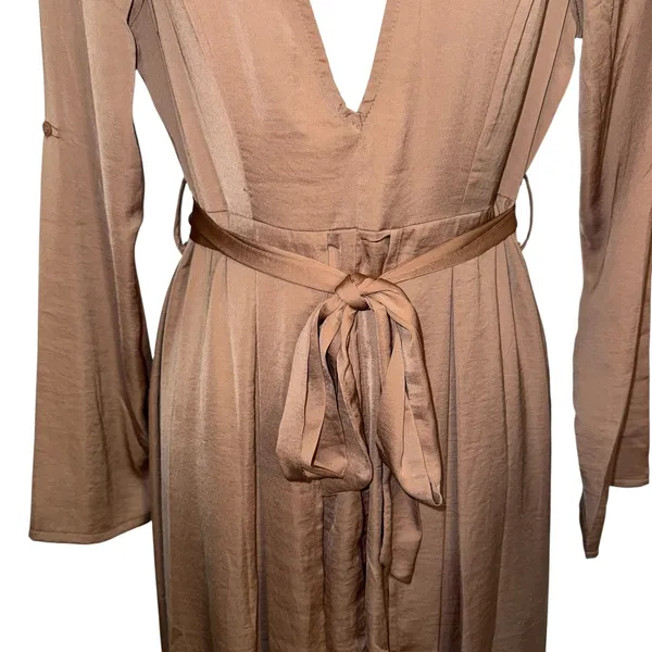 SELFIE LESLIE Rose Dust Pink L/S Maxi Romper Dress with Tie NWT ‎ Size Large - Image 5