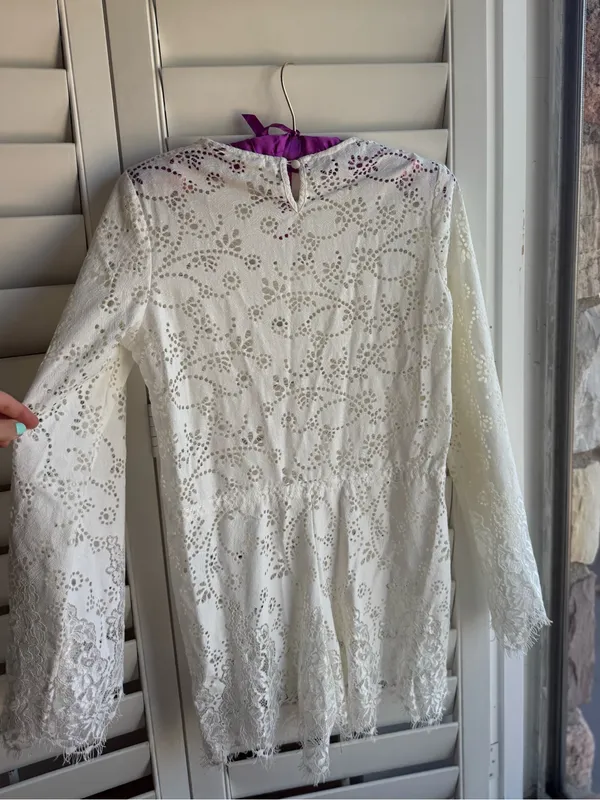 For Love And Lemons White Lace Deep V Romper - Image 4