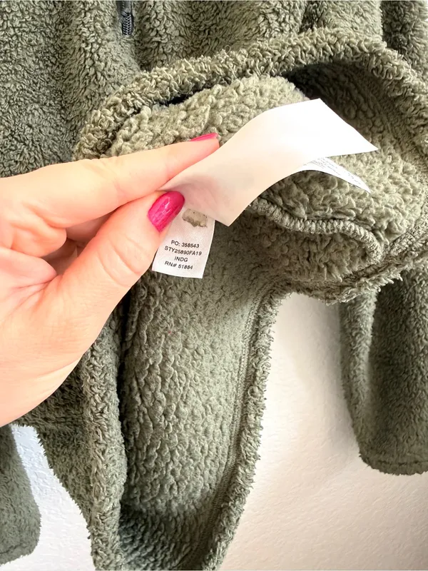 Patagonia Olive Green Teddy Fleece Pullover Quarter Zip Oversized Sweater XS‎ - Image 5