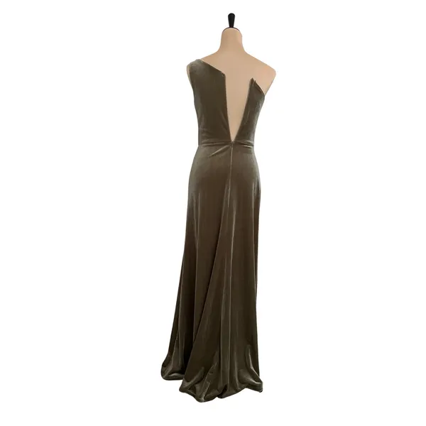 Jenny Yoo Collection Olive Green Velvet One Shoulder Maxi Gown Dress Size 4 - Image 4