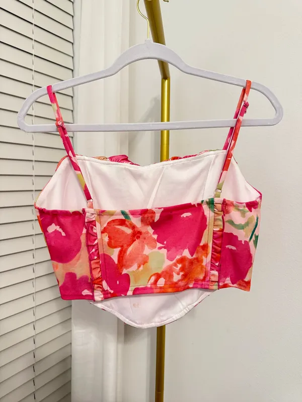 Blue Blush Floral Corset Crop Top – Size M - Image 3