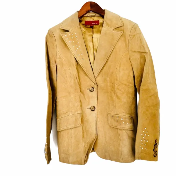 NWOT Max USA 100% genuine Leather Studded Blazer Medium Tan - Image 2