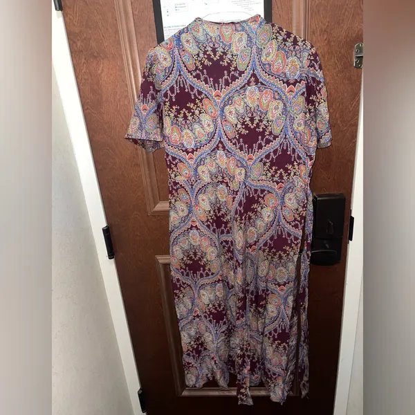 Vintage Paisley Print Wrap Dress in Purple and Blue Size Medium - Image 3