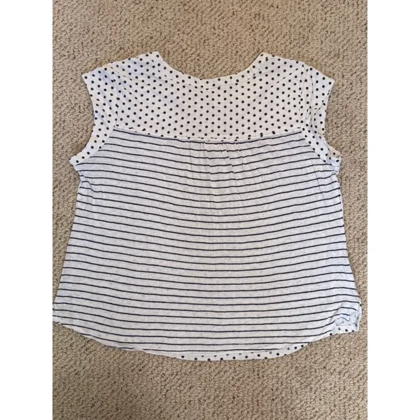 Daniel Rainn‎ Linen Blend Polka Dot Stripe Mixed Print Blouse Large - Image 4
