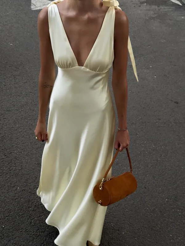 Zara Elegant butter yellow satin maxi long Dress evening party wedding - Image 8