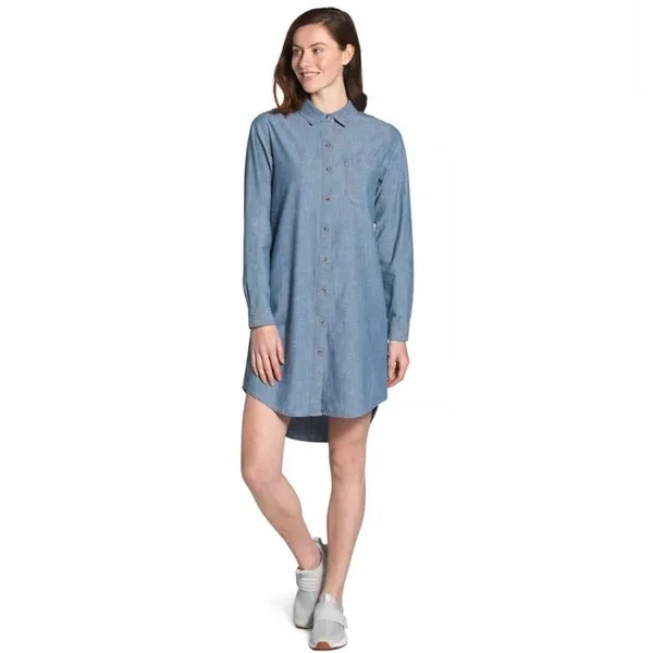 The North Face Black Chambray Long Sleeve Button Shirt Dress Indigo Denim - Image 5
