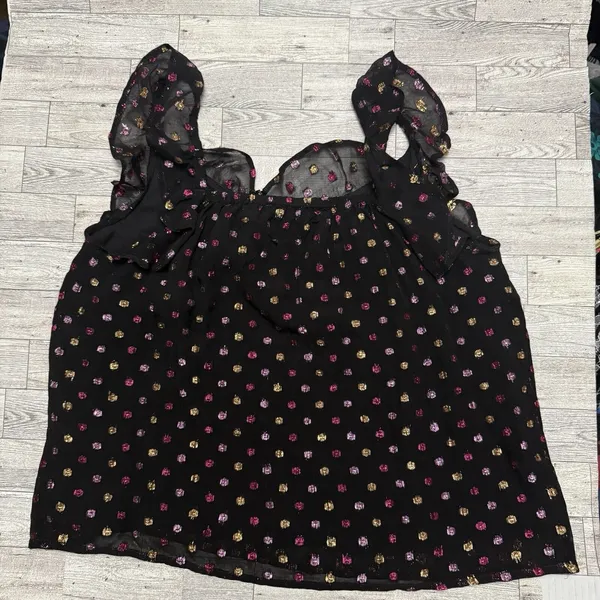 LOFT Shimmer Metallic Polka Dot Ruffle Sleeveless Top Women’s Size‎ Petite Large - Image 5