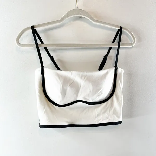 Alo Airbrush Streamlined Bra Tank Top Ivory White Black Medium - Image 4
