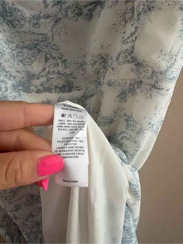 Lulus Summer Invite White and Blue Toile Tie-Strap Tiered Midi Dress Size Large - Image 10
