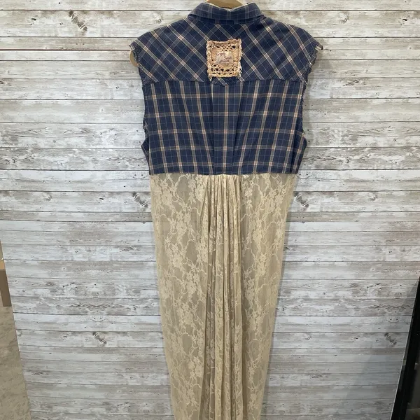 Vtg Gypsy South Atlanta L Reworked Sleeveless Plaid Lace Tunic Vest & Shirt Y2K‎ - Image 3