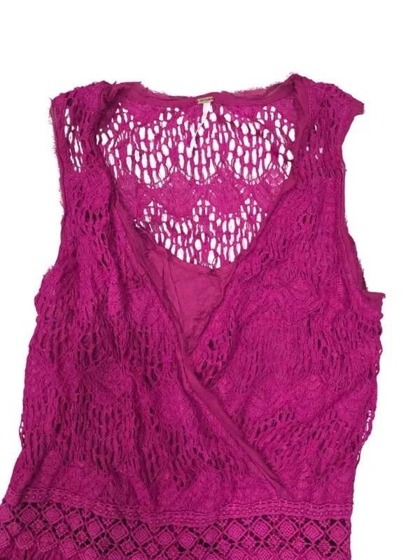 Free People Raspberry Lace Sleeveless Mini Dress Wrap Style Flowy Boho Sz Small - Image 6