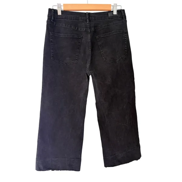 Umgee Black Denim Wide Leg Cropped Raw Hem Pants J4040 - Image 4