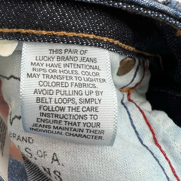 Lucky Brand boot cut dark wash blue jeans denim pockets zip closure Size 10 long - Image 11