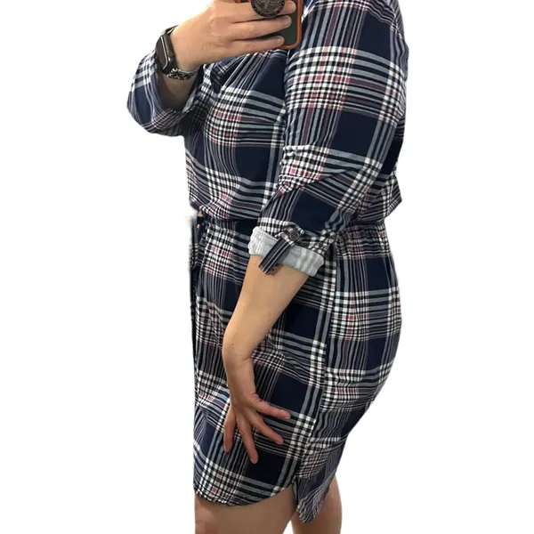 Bobbie Brooks Plus Size (1X) Roll Tab Sleeve Elastic Waist Tie Blouson Dress - Image 4