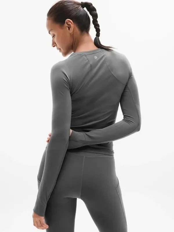 Athleta S Momentum Seamless Top Shadow Grey Small Regular Long Sleeve - Image 2