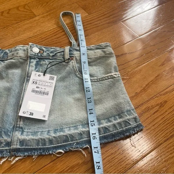 ZARA TRF‎ DENIM SKIRT EFFECT CROP JEAN TOP Sz XS - Image 7