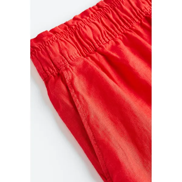 HM Red 100% Linen Paperbag Waist Shorts High Rise Elastic‎ Pockets Summer Small - Image 2