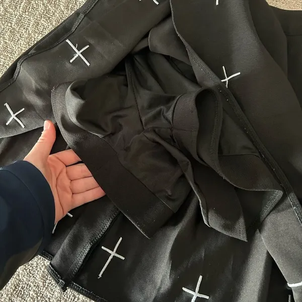 XMM Black Midi Skirt Skort White Crosses Knit Womens Size‎ 1 Goth Retro Gothic - Image 2