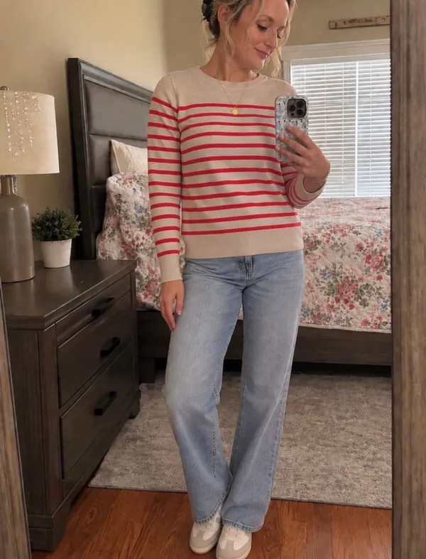 Burberry Brit 100% Cashmere Striped Sweater Red Beige Equestrian Logo M - Image 2
