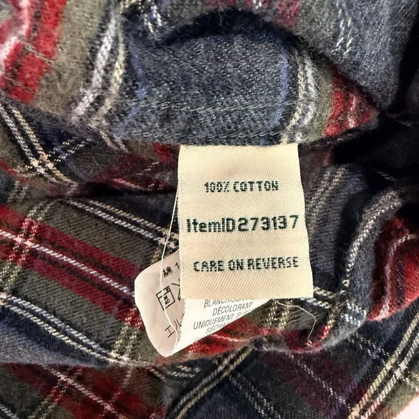 LL Bean Gray Scotch Plaid Cotton Flannel Button Shirt Relaxed Fit SMALL - Image 10
