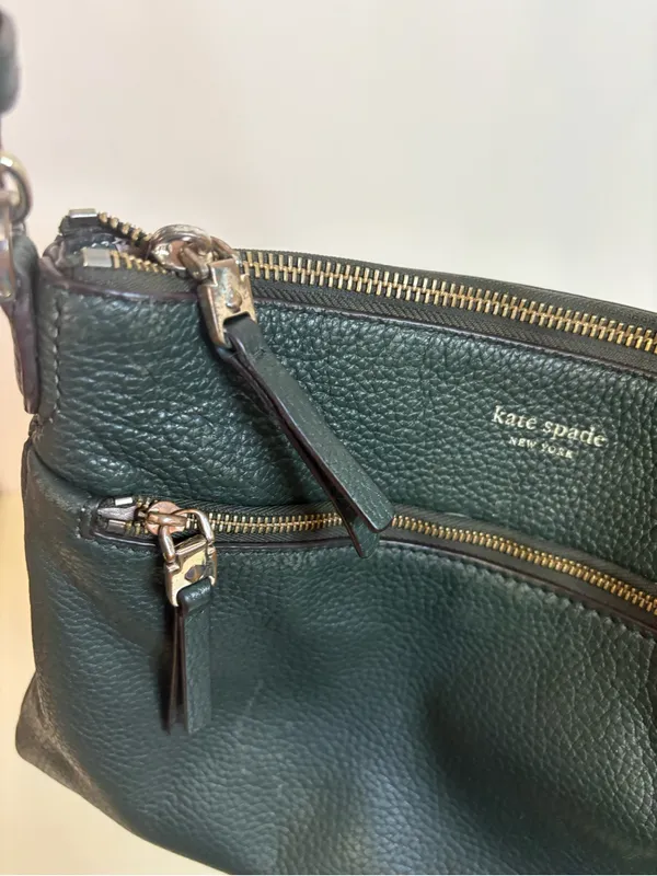 kate spa Kate Spade NY Jackson Forest Green Leather Crossbody Bag Purse Top Zip - Image 7