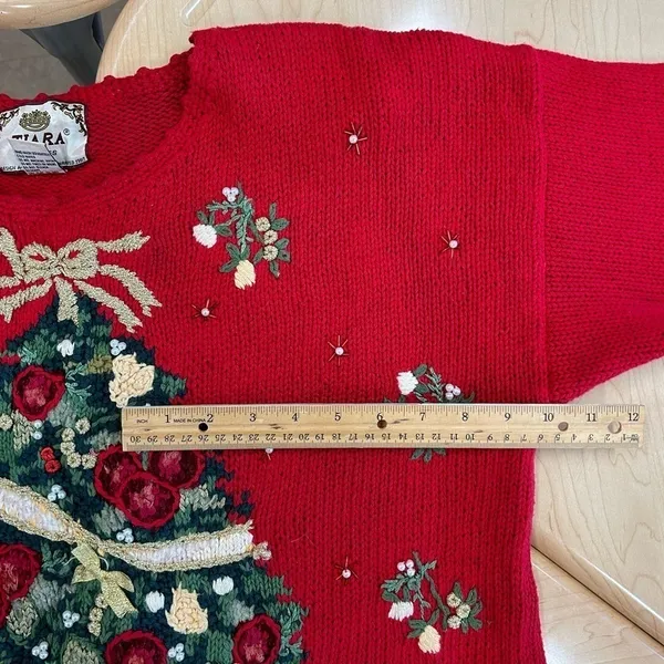 Vintage Tiara Petites Red Ugly Christmas Sweater Holiday Tree Winter Medium - Image 6