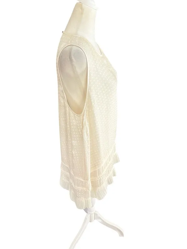 Proenza Schouler Silk Blend Ivory Textured Dot Fringe Sleeveless Blouse Size 10 - Image 4