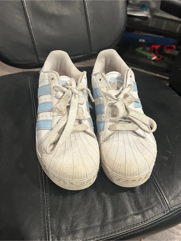 adidas White Sneakers with Light Blue Stripes - Image 4
