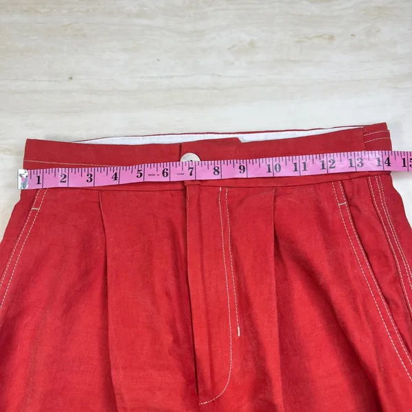 Mango MNG Suit Red Wide Leg High Rise Contrast Stitch Trousers Pants Womens 2 - Image 9
