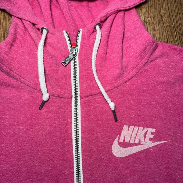 Nike Essential Full Zip Hooded Sweatshirt Jacket Pink organic Cotton Womens S - Image 3