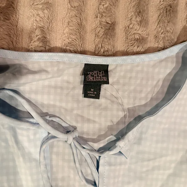Wild Fable Blue Gingham Tie Front Peplum Puff Sleeve Top Womens Medium - Image 3