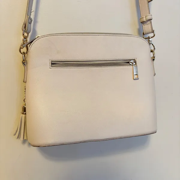 Lovevook Faux Leather Contrast Zip Crossbody Bag Purse Cream Black Small Size - Image 4