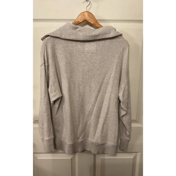 Aerie Down to Earth 1/4 Zip Sweatshirt Women's XS Gray Oversized Pullover - Image 9