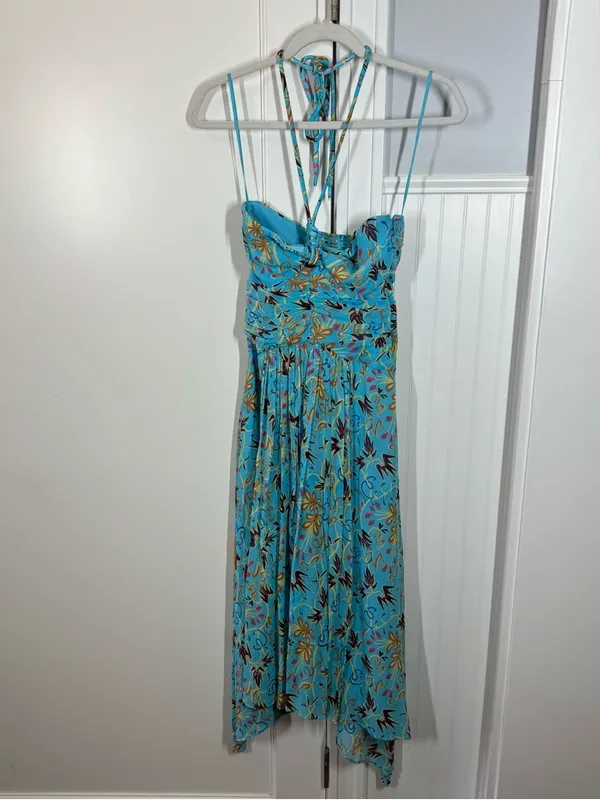 A.L.C. Frank New Violet‎ Silk Floral Chiffon Halter Handkerchief Hem Midi Dress size 00 - Image 2