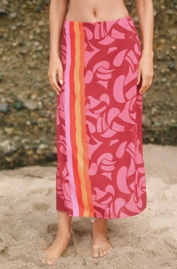 Farm Rio A-Line Contrasting Slip Midi Skirt, Size L - Image 5