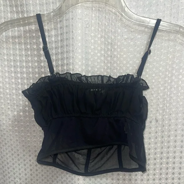 Cute black mesh babydoll crop top from Shein in a fairy-grunge, milkmaid style. - Image 2