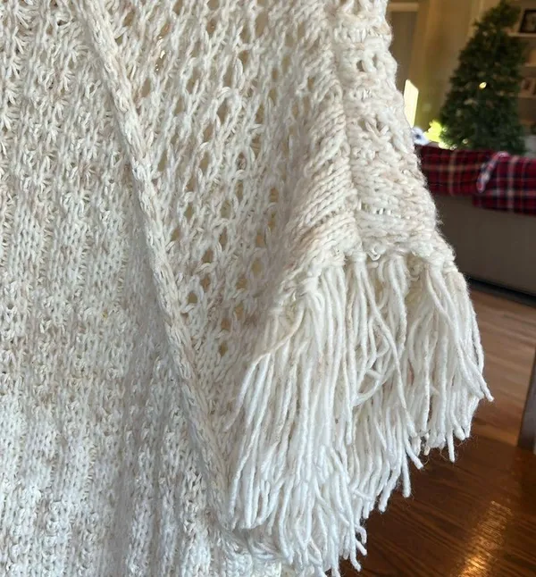 Crochet Sweater Beige Fringe One Size XS S M L - Image 3
