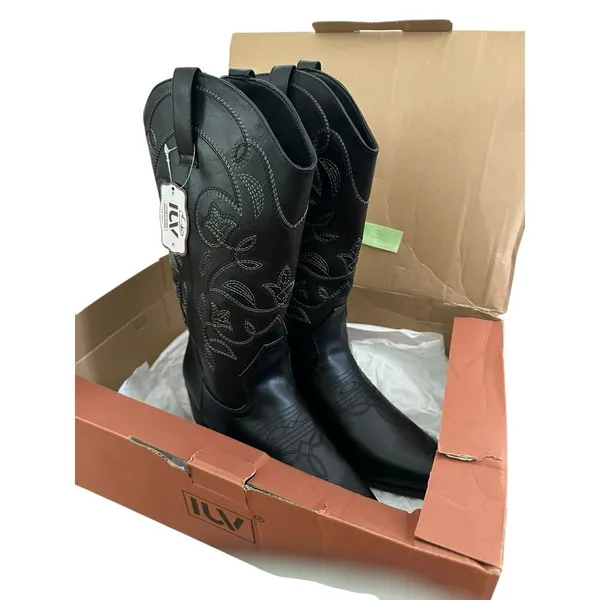 IUV Women’s Size 10 Black Leather Cowboy Cowgirl Boots Embroidered Pointy Toe - Image 11