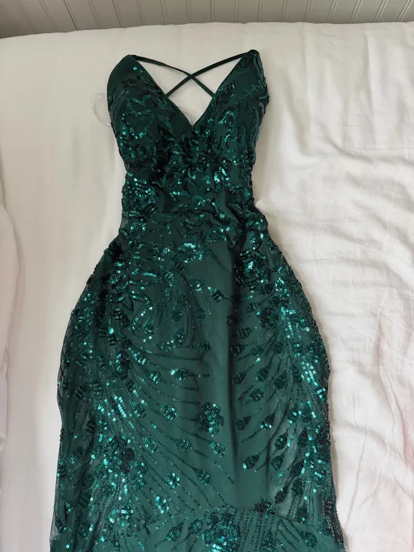 Lulus Photo Finish Green Sequin Lace-Up Maxi Dress Forest - Image 3