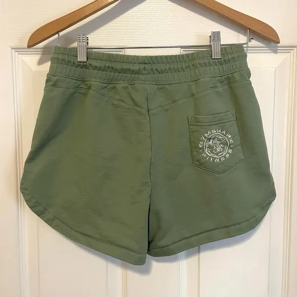 Gymshark Luxe Legacy Shorts Sage Green Sweat Shorts White Embroidery Cotton - Image 2