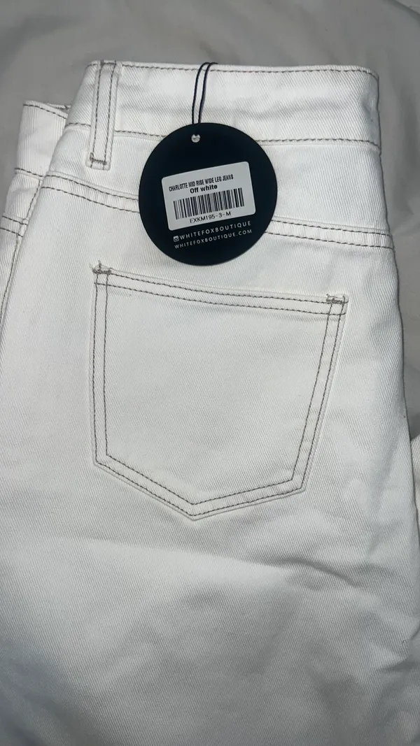 Charlotte Mid Rise Wide Leg Jeans Off White - Image 3