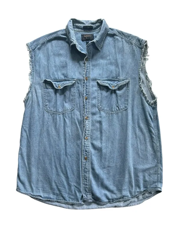 Aeropostale 100% Cotton Boxy Oversized Denim Button Cut Off Shirt Size XL - Image 2