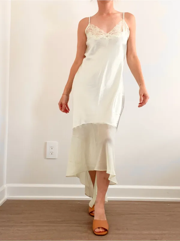 Vintage Silk Lace-Trim Slip Dress in Pale Seafoam Color - Image 5